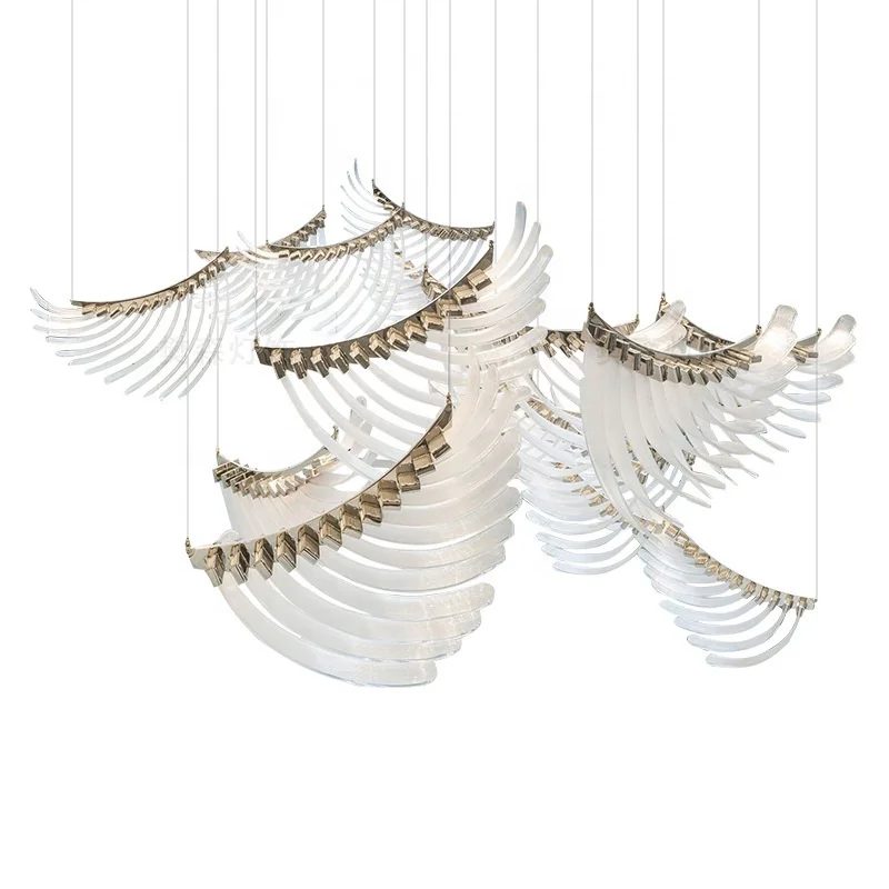 HITECDAD Angel Wings Luxury Hotel Chandelier Duplex Villa Concert Hall Acrylic Feather Non-standard Custom-made Chandelier
