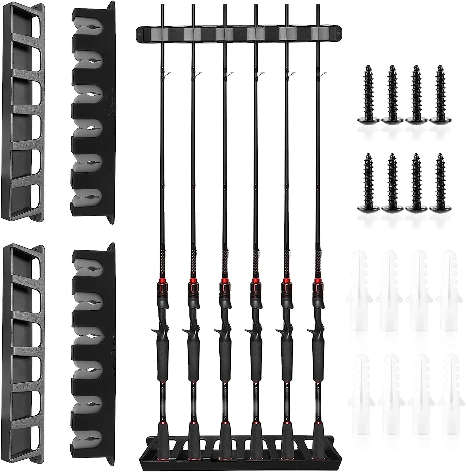 Fishing Rod Display Rack 2 pairs Wall Mount or ceiling  Black Vertical or Horizontal 6 Rods Fishing Rod Holder