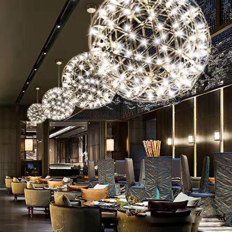 ZSW305 Stainless Spark fireworks led ball lights chandelier for wedding event ceiling decoration
