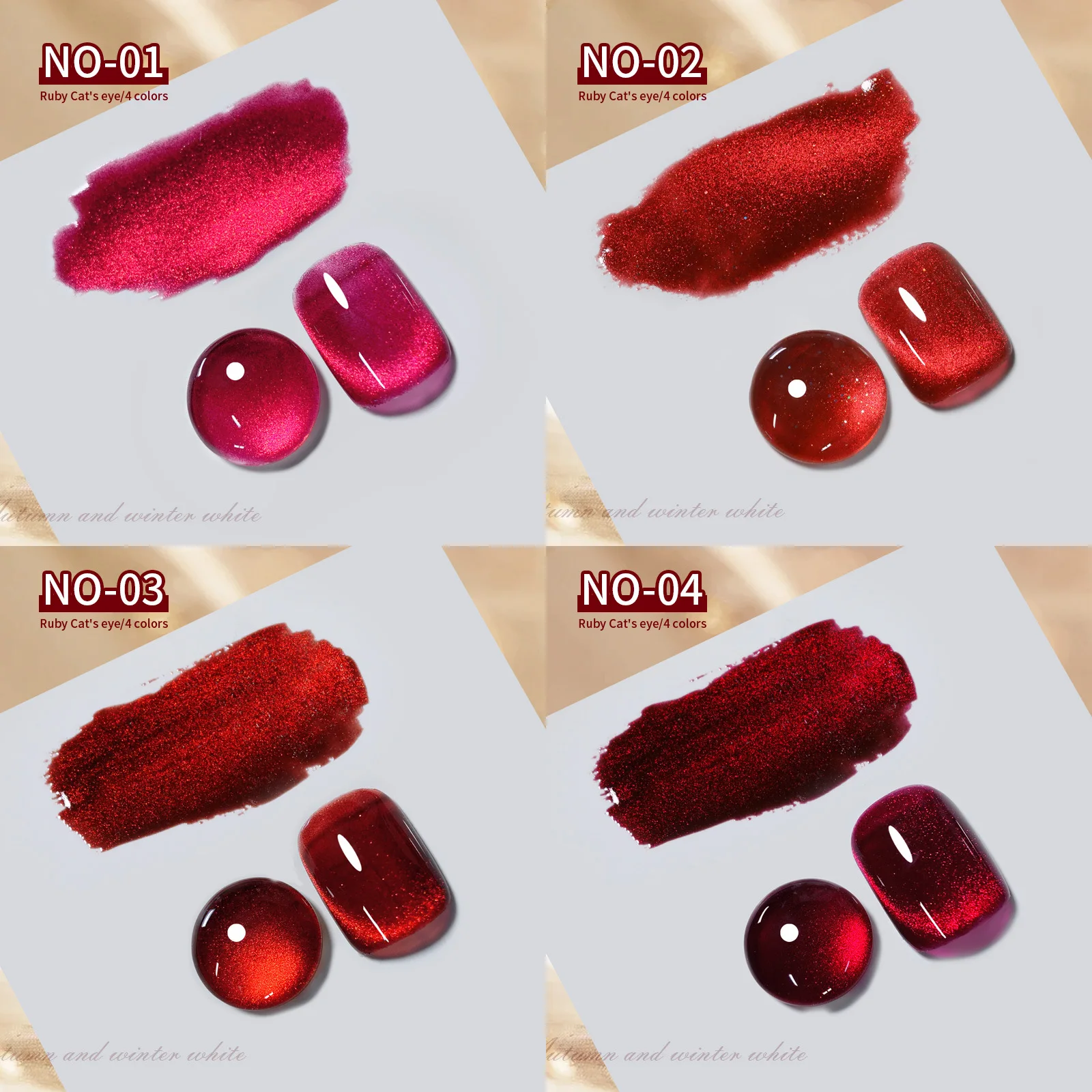 2024 New Autumn and Winter White Cherry Red Crystal Cat Eye Gel Nail Enhancement Ruby Cat Eye Nail Polish
