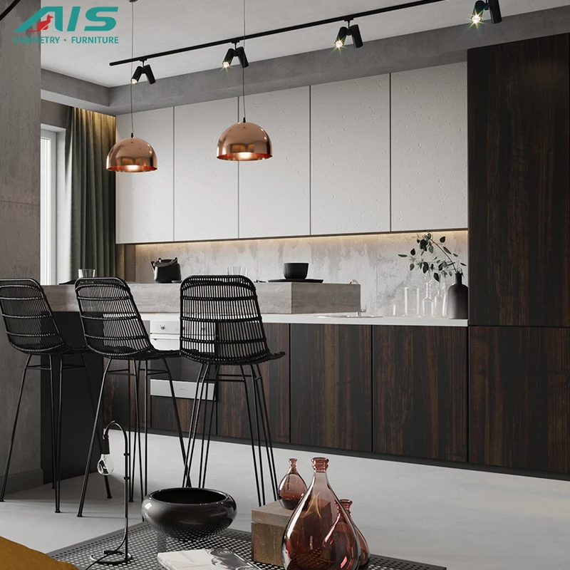 European Classical Style Decorated Elegant Luxury Black Acrylic Smart High-Tech Kitchen Cabinets In House