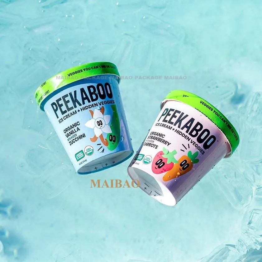 Custom Logo Printed Ice Cream Cup Frozen Yogurt Gelato Bowls 3/4/5/8/12/16oz Disposable Single Wall Paper Cup With Lid And Spoon