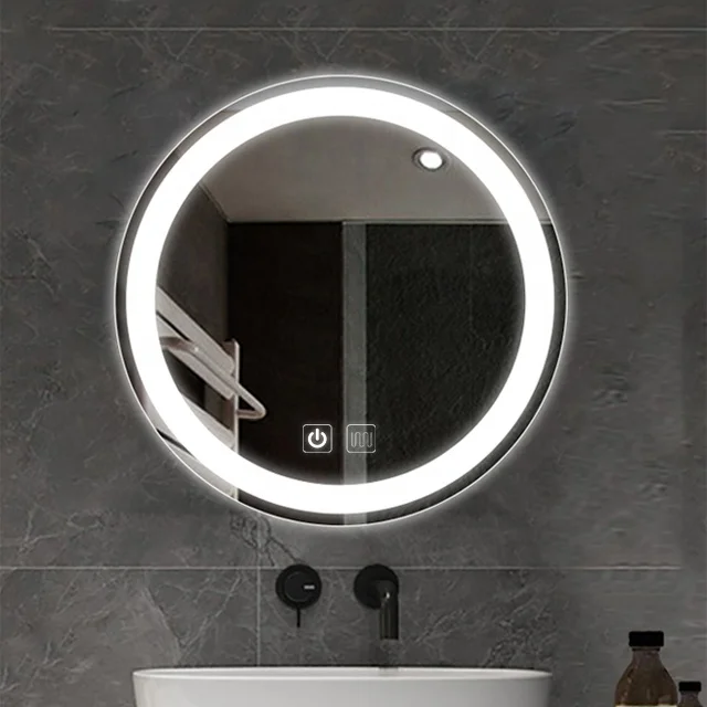 Creation Trend Modern Round Led Mirror Wall Mounted Touch Switch Screen Smart Mirror Silver Led Light Round