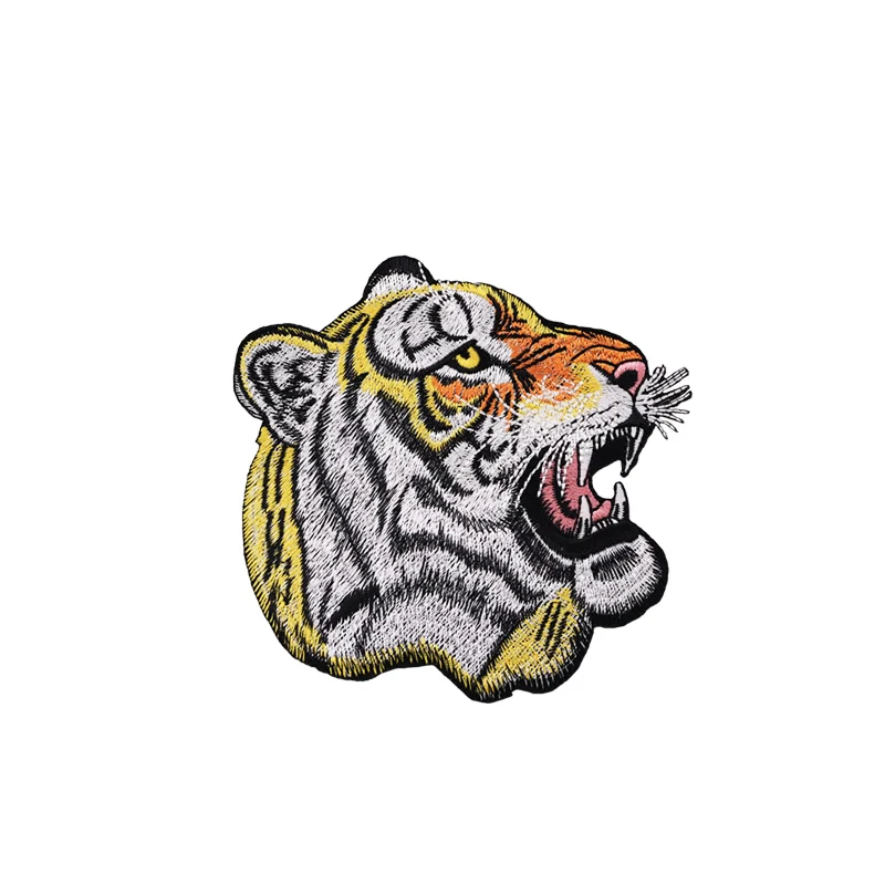 Stock wholesale patch custom tiger animal logo iron on jacket hoodie embroidery patches