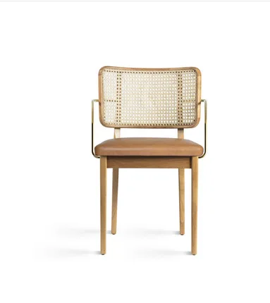 New Arrival Wooden Home Furniture Wicker Rattan Back with Soft Cushion Wood Kitchen Dining Restaurant Chair