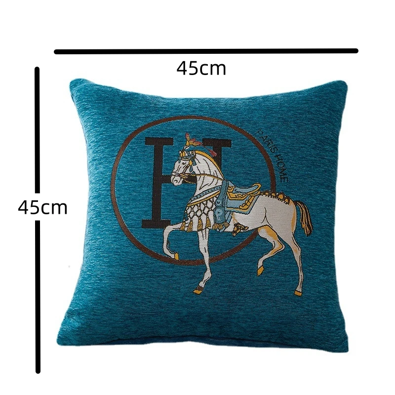 Luxury Decorative Cartoon Style Square Pillowcase Horse Pattern Jacquard Chenille Cushion Covers