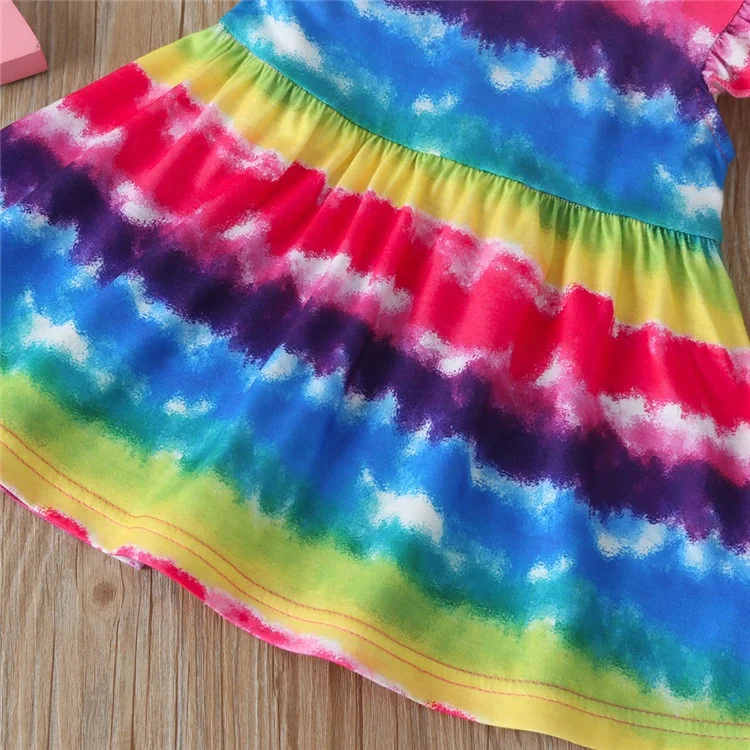 New Toddler Kids Baby Girls Dress Fly Sleeve Colorful Rainbow Striped Dresses for Girl Fashion A-line Sundress Summer Clothing