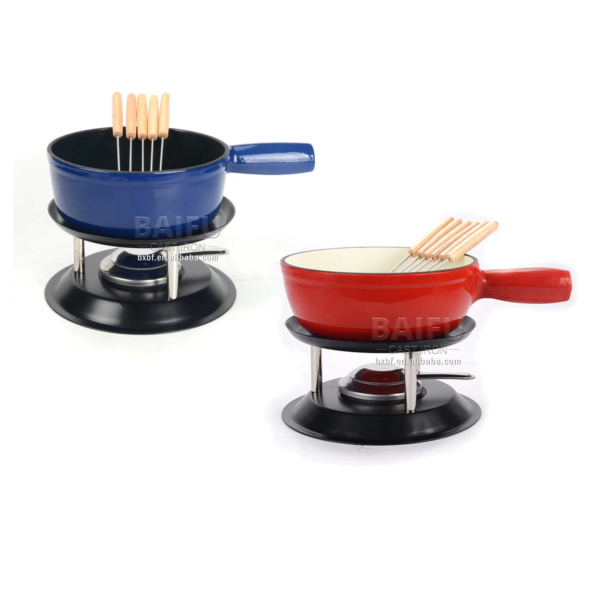 Swiss Traditional Cheese Meat & Chocolate melting pot butter warmer Cast Iron Cheese Fondue Pot Set with 6 Fondue Forks