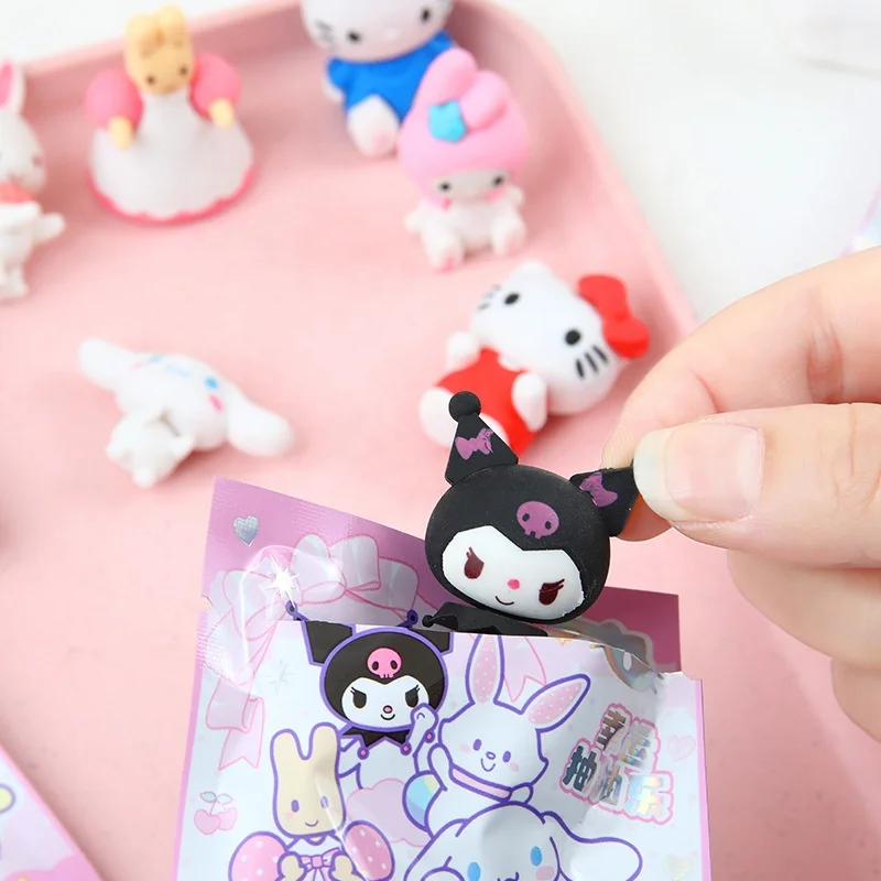 32pcs/set Sanrio Blind Box Eraser Kawaii HelloKitten Melody Kuromi Removable and Assembled Doll Student Stationery Toy Kids