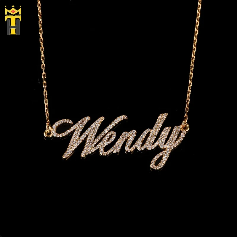 Gold plated iced cz letter name chain necklace personalised name plate necklace custom jewelry