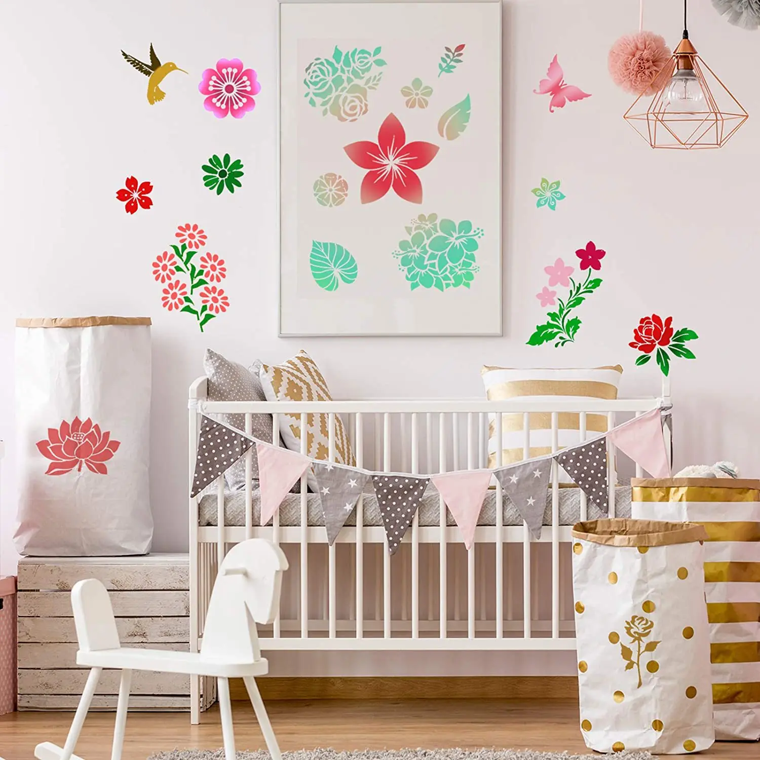 Flower Butterfly Spring Stencil Large Template Reusable Painting Stencil for Craft on Wood Wall Home Decor