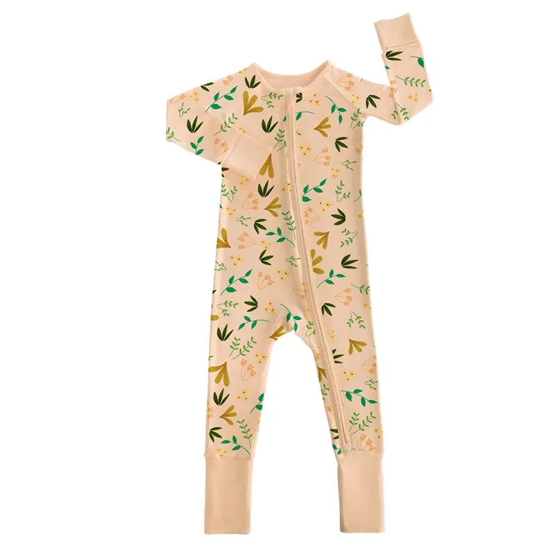 Custom Soft Infant Bamboo Clothing Print Zipper Baby Bamboo Romper Organic Fabric Viscose Pajamas Baby Clothes Wholesale