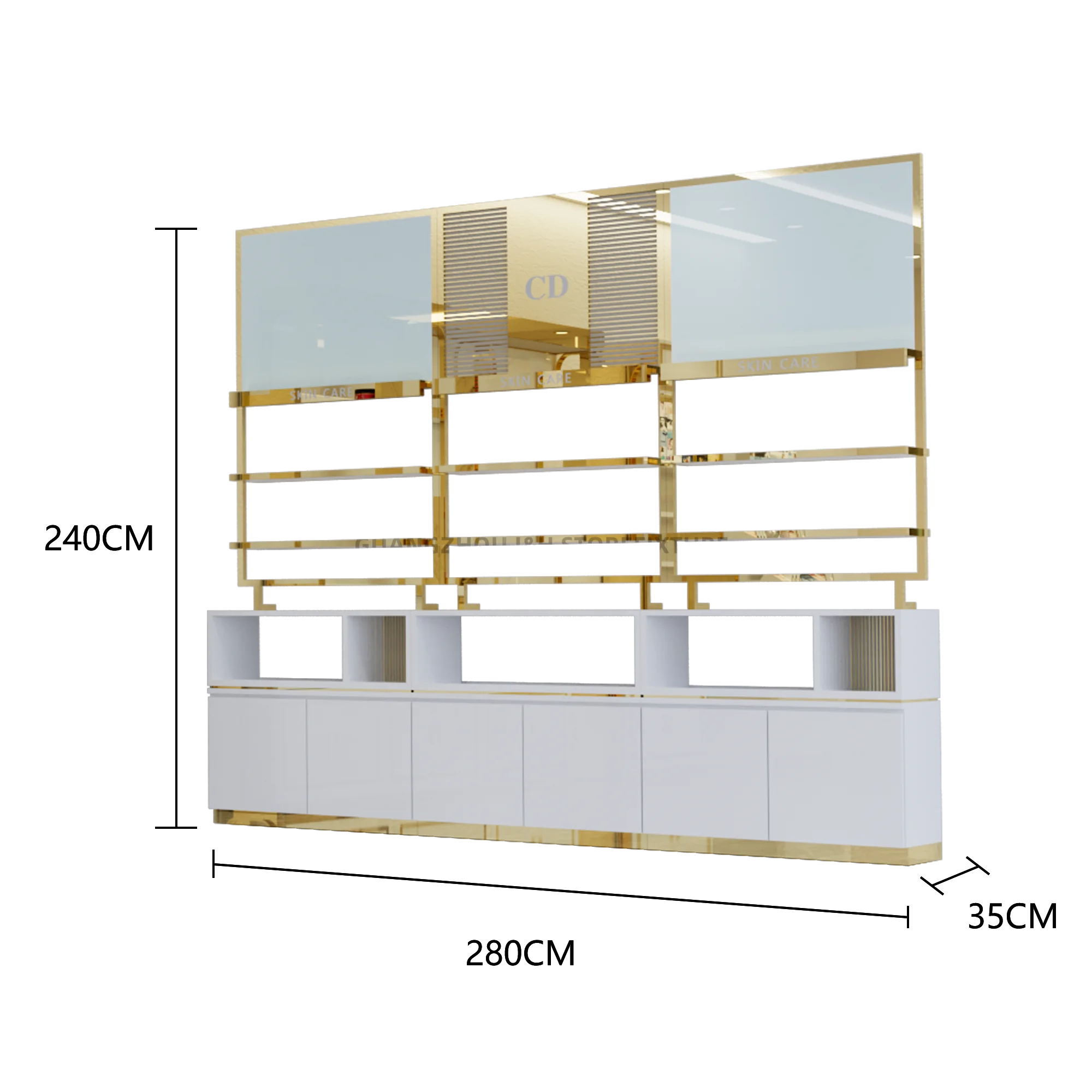 Custom logo led perfume display shelf stand beauty salon white cosmetic make up display table counter