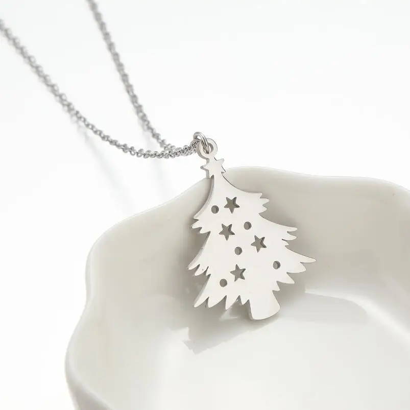 Cheap Christmas Necklace Jewelry Mini Christmas Tree Pendant Necklace Gold Plated Stainless Steel Tree Pendant Women Necklace