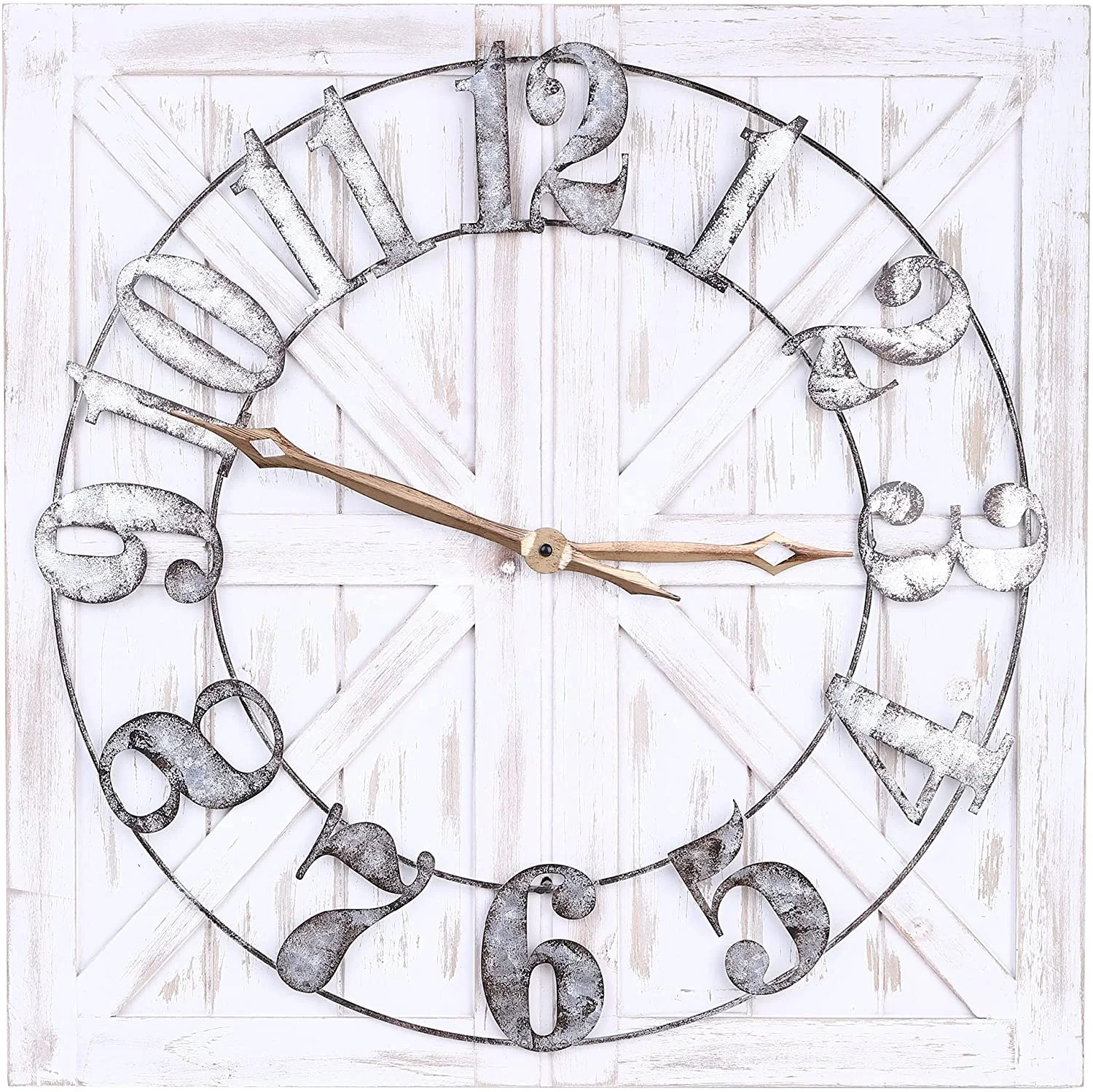 
24 inch Square Farmhouse Style Clock Bundled with Decorative Reversible Wooden Sign Large Farmhouse Wall Clock 