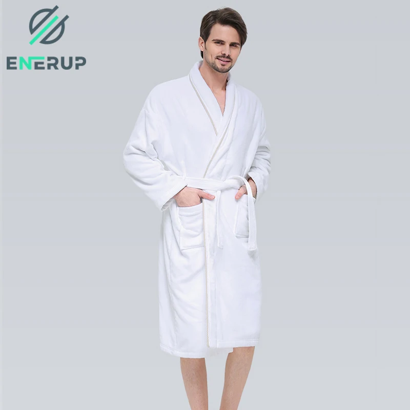 ENERUP Custom Wholesale Plus Size 100% Cotton White Hotel Clothing Terry Bath Robe Bathrobe Pajama