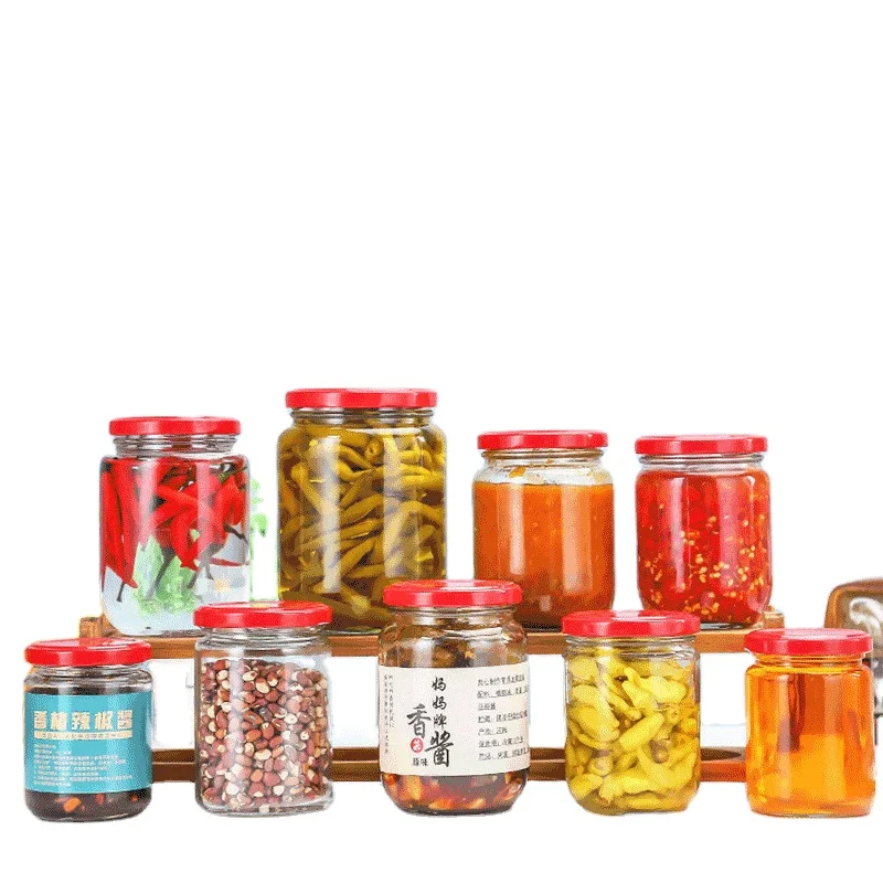 Empty Round Honey Spice Chili Sauce Tomato Paste Jelly Beef Jam Jars 195ml 240ml 350ml 500ml Pickle Glass Jars
