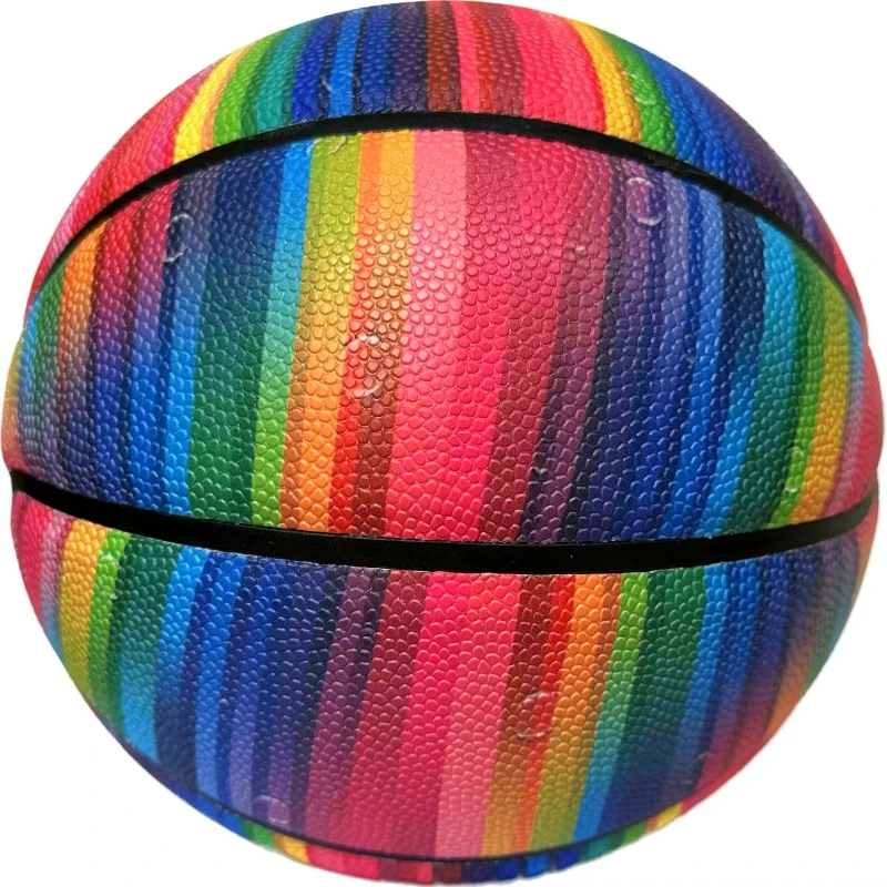 Official Size 5 6 7 Rainbow Rubber Basket ball School Outdoor Training Kids Basketball Balls in bulk
