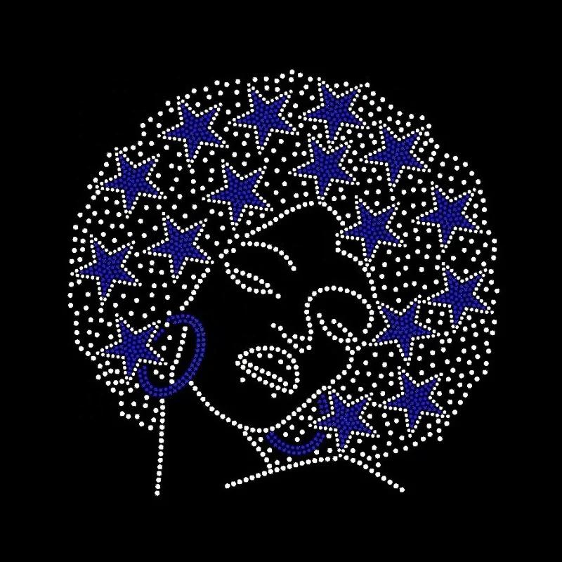 High Quality Wholesale Bling Afro Girl Rhinestone Hot Fix Transfer Iron Motif Shoes Bags Flatback Customizing Your Accessories