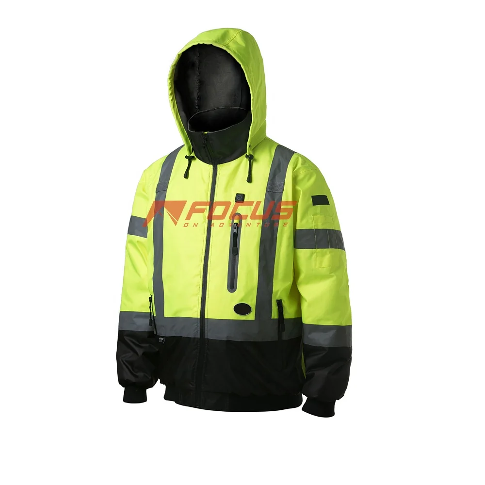 Зимняя куртка-бомбер из полиэстера с подкладкой из ткани Оксфорд, с высокой видимостью, 5 В, с перезаряжаемой батареей и теплоизоляцией, рабочая одежда с USB-подогревом, защитная куртка