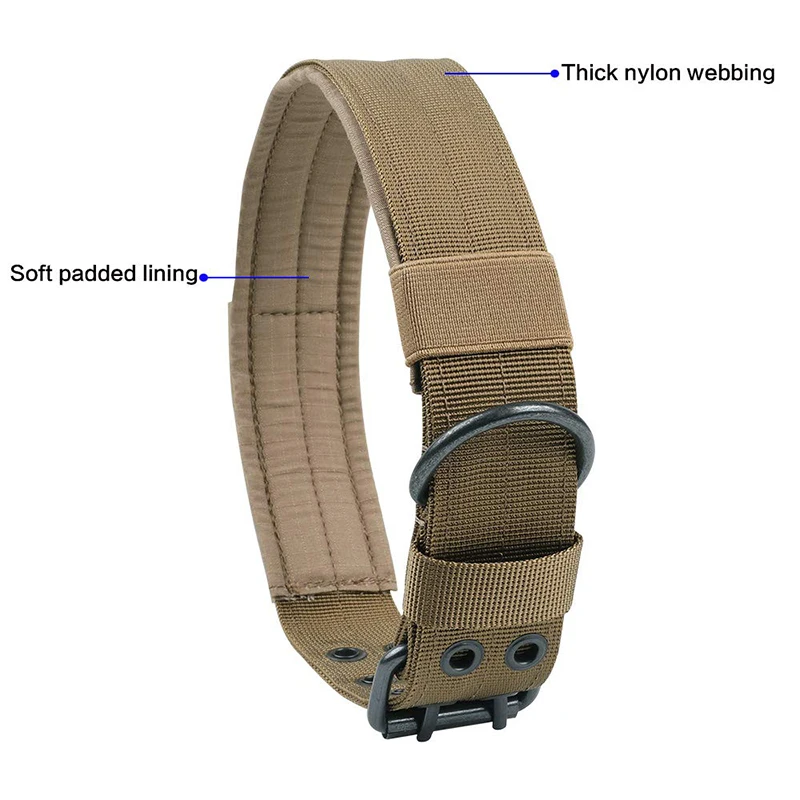 Simple Adjustable Nylon Tactical Dog Collar With D-Ring And Double Pin Buckle