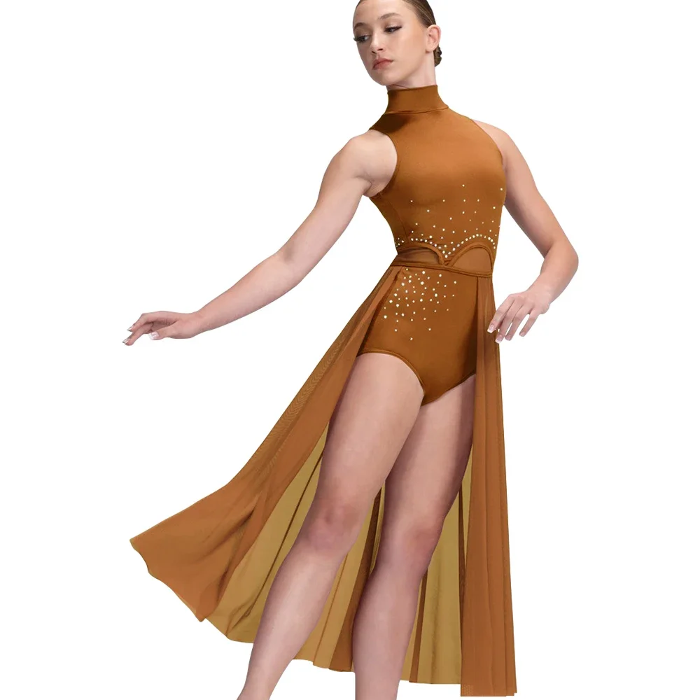 MiDee New Long Ballet Competition Dresses for Women Half Skirt Lyrical Dress Dance Competition Clothes Stage Costume Spandex