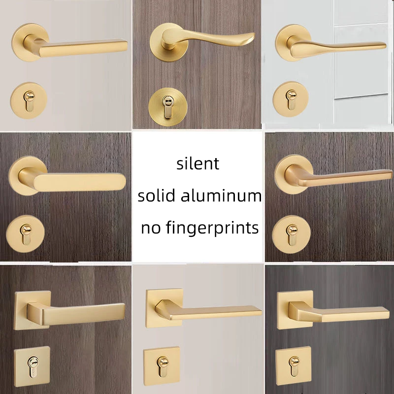 House Gold Interior Door Lever Handle With Lock Kit Gold Zinc Alloy Bedroom Room Door Handle Lock Set