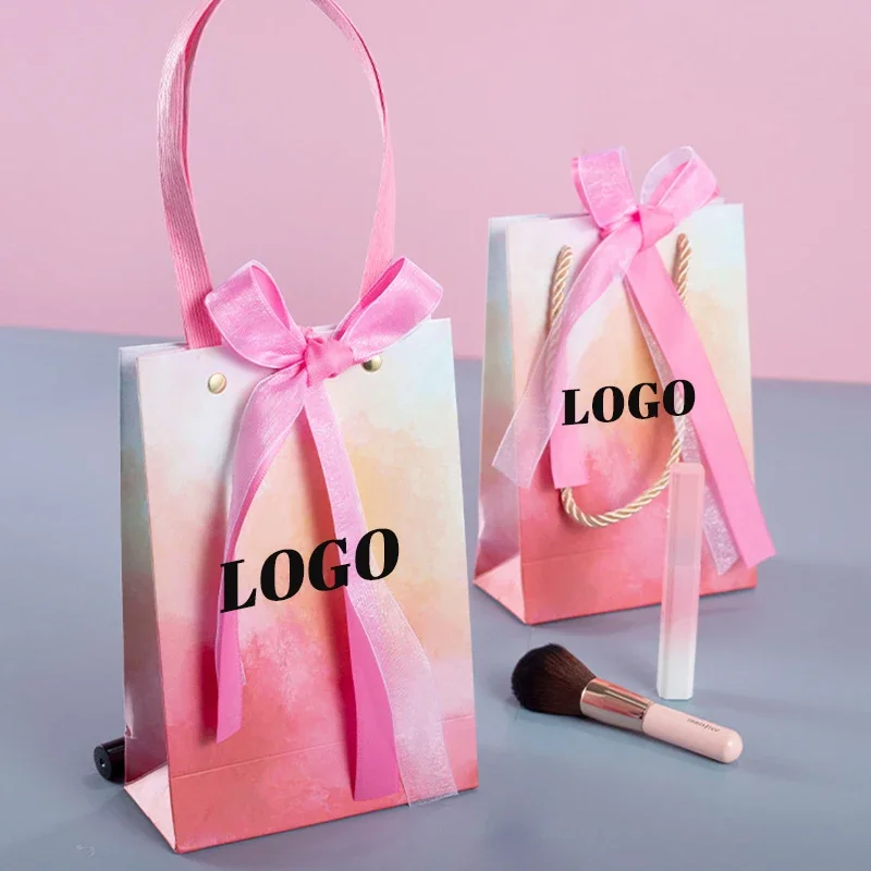 KM Customized Logo Printed Cosmetic Clothing Gift Black Pink Cardboard Paper Bags