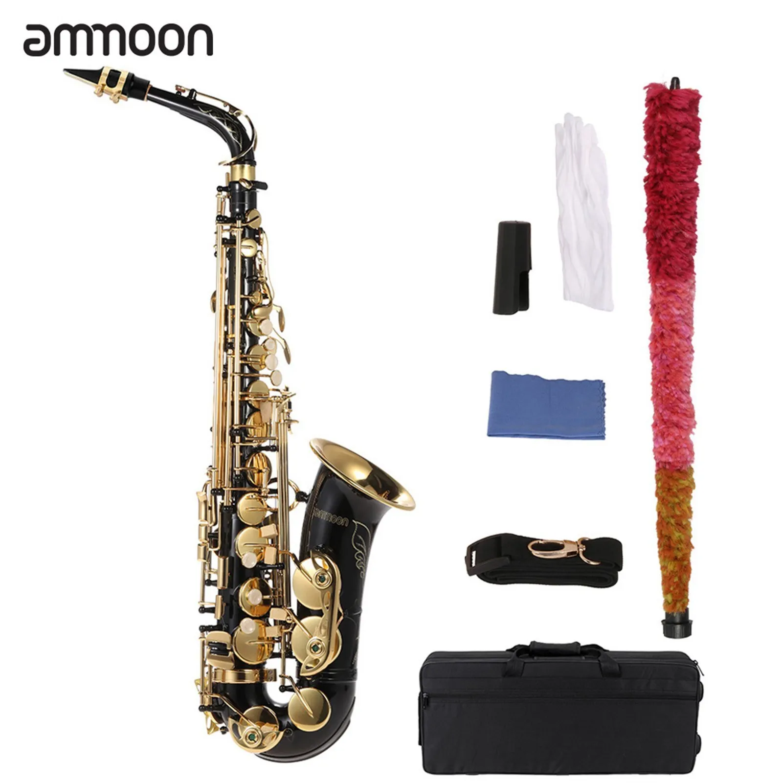 bE Alto Saxphone Brass Lacquered Gold E Flat Sax 82Z Key Type Woodwind Instrument with Cleaning Brush Cloth Gloves Cork Grease S