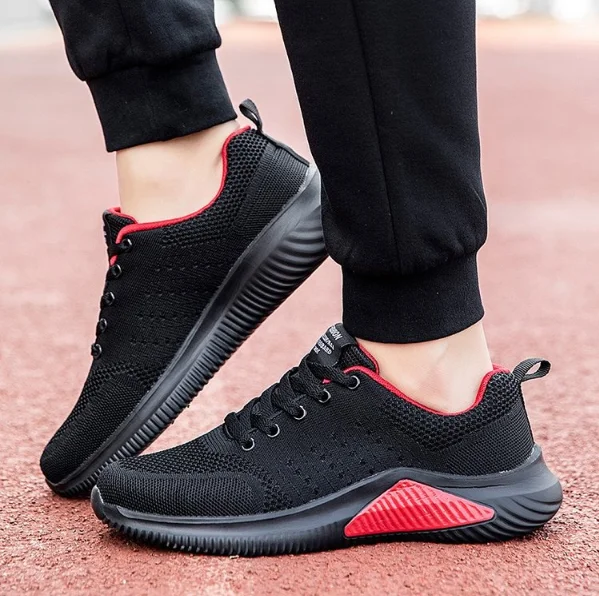 
Men casual shoes fashion breathable knitted mesh casual shoes round toe mesh lace-up men black sports shoes wholesale 2021 