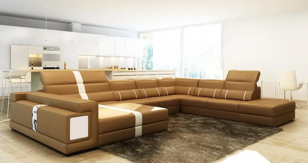 Fashionable design  modern U shape sectional furniture for Black leather living room sofa set