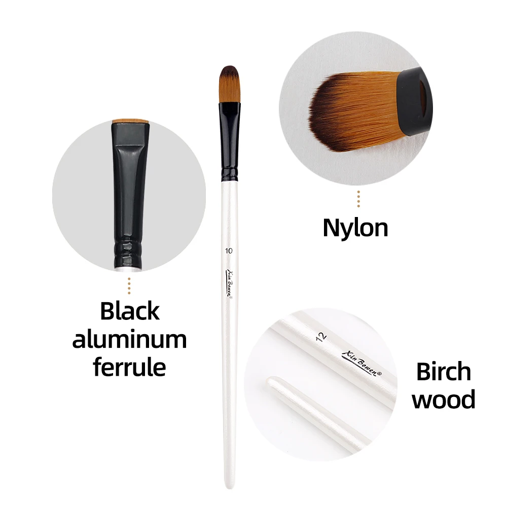 Xinbowen paintbrush 6pcs Pearl white barrel nylon brush acrylic paint brushes for art painting