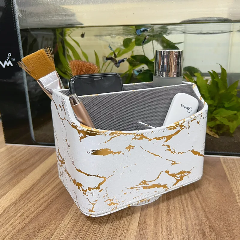 Custom PU Leather Desktop Organizer Box 360 Degrees Rotatable Hotel TV Remote Control Holder for Living Room Sundries Storage