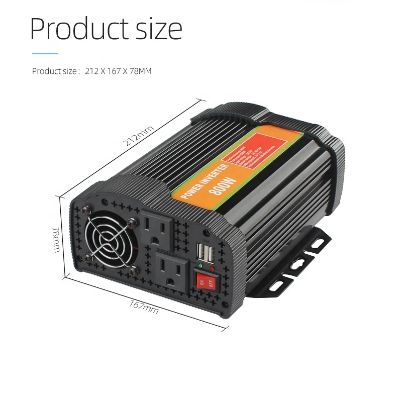 Car Vehicle Power Inverter 800W/1600W(Peak) DC 12V to AC 110V Converter