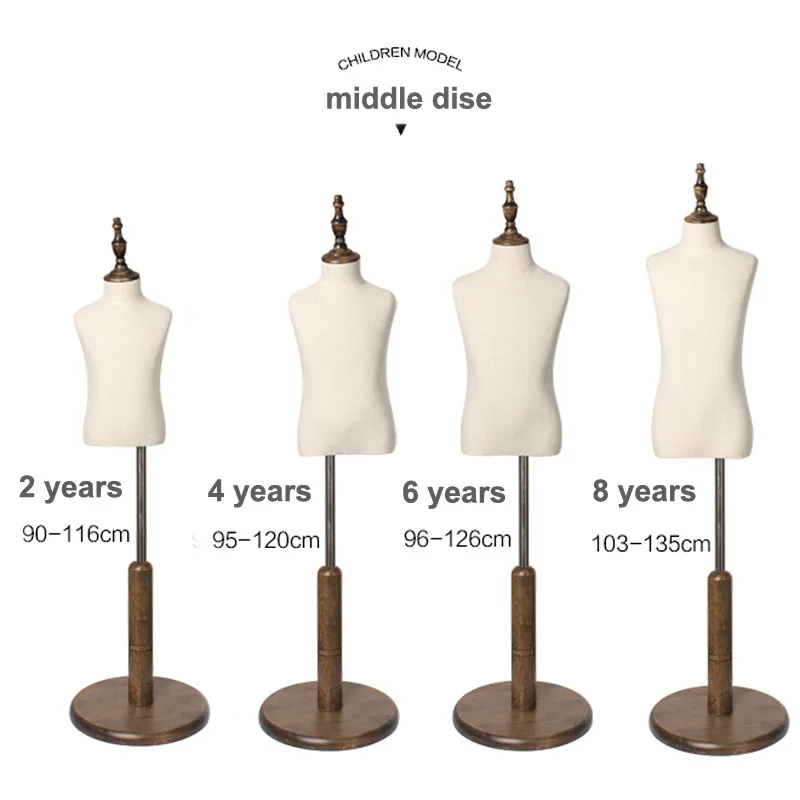 2 4 6 Years Old Boy Girl Linen Cotton Fabric Fashion Dress Children Mannequins Upper-Body With Holder Window Display Model