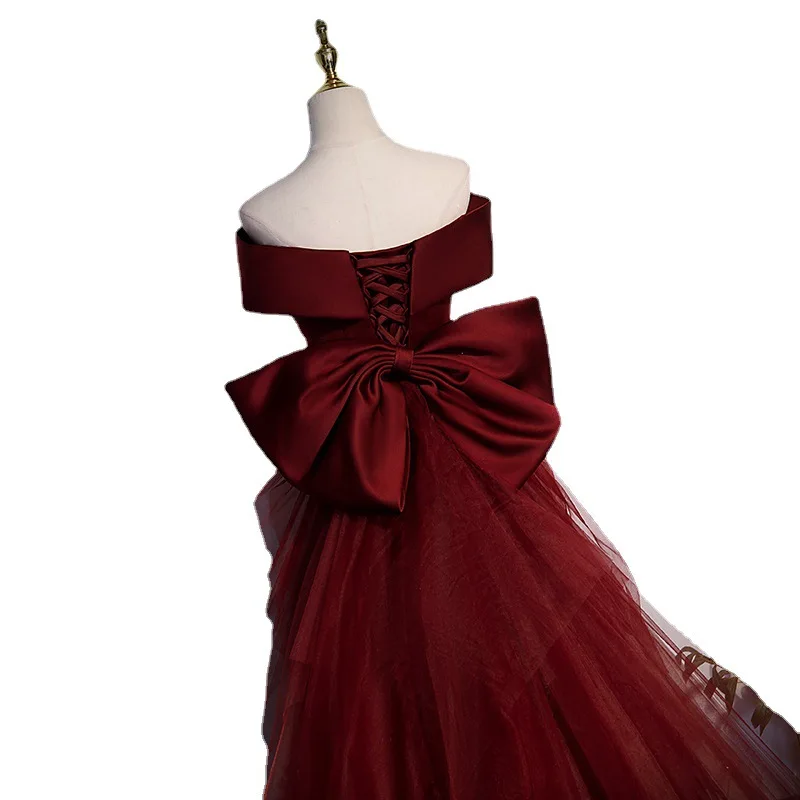High Quality Red Bow Trumpet Women Dress Formal Gown Slim Fitting Floor Length Festival Party Gown for Women Vestidos De Noche