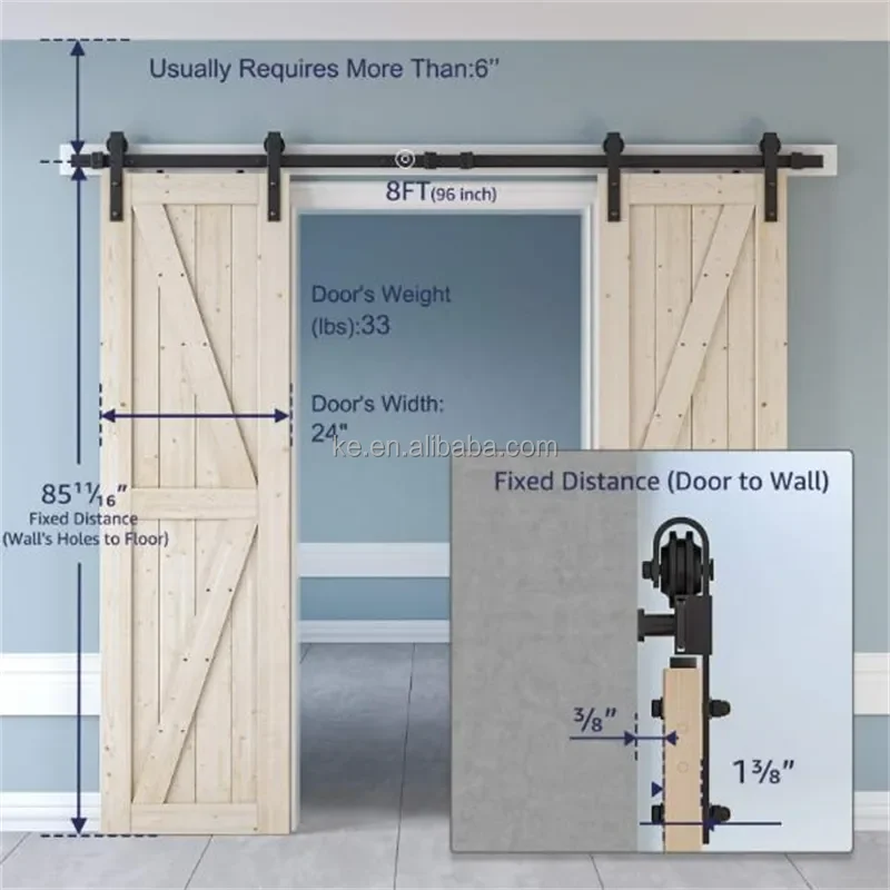 Industrial Design Big Wheel Roller Hangers Basic Black Sliding Barn Door Hardware Kit For Single Wood Barn Door