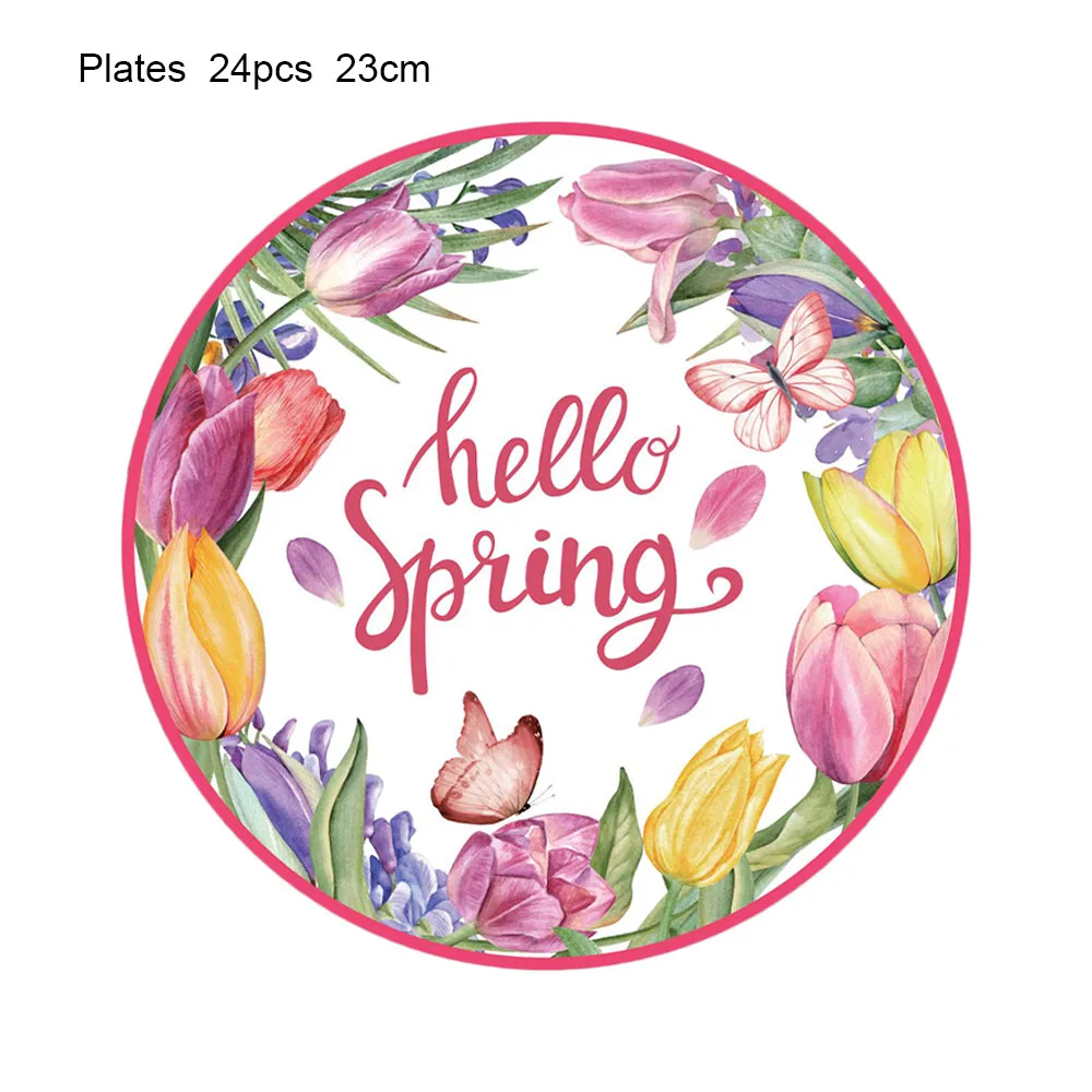 Spring Theme Disposable Tableware French Romantic Party Birthday Party Girl Pink Paper Cup Balloon Plastic