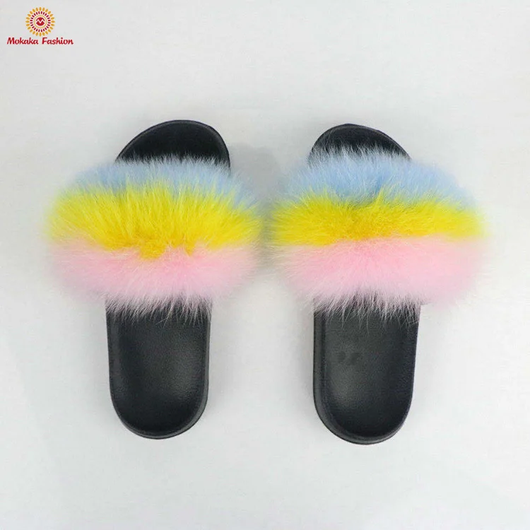 
Wholesale fashion custom color fluffy fur slides womens slippers women fox 