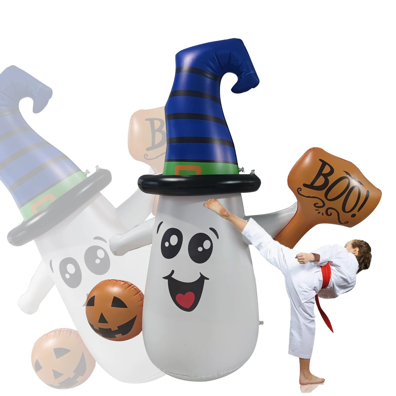 Inflatable Halloween Snowman with Pumpkin Hammer Waterproof Wireless Remote Control LED Lights for Party Yard Decorations
