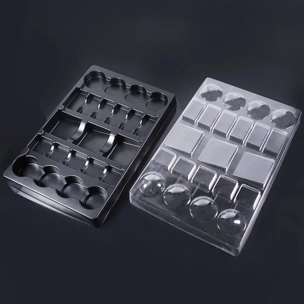 Custom Chocolate Black Blister Tray Cover with Clear Lid Plastic Truffle Insert Holder