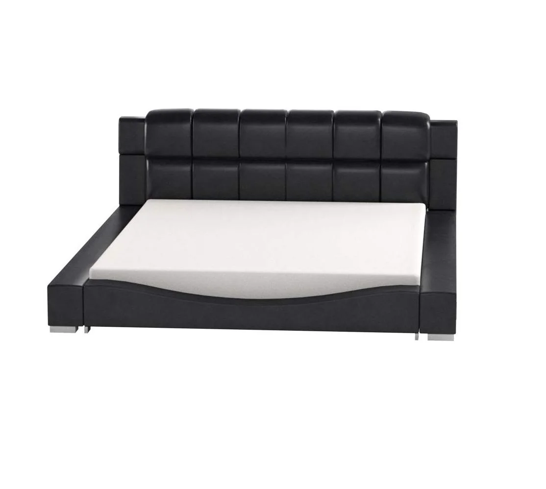 New design upholstered faux leather Contemporary Platform Bed PU cover frame wood slats bedroom furniture black white