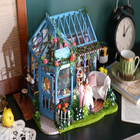 Rose Garden Assemble DIY Wooden Houses Miniatures with Furniture DIY Miniature doll house for girls doll house accessories
