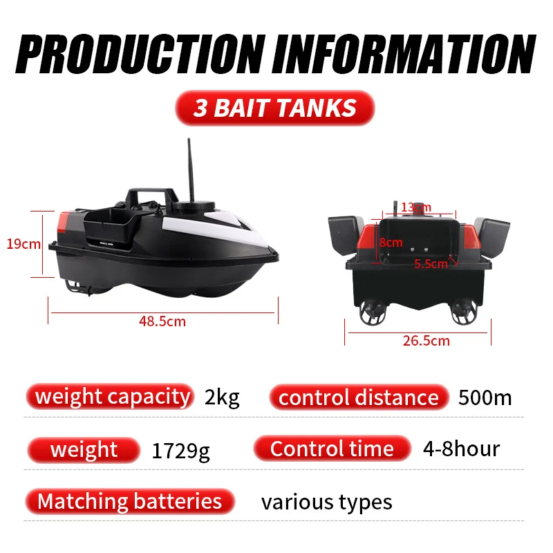 5200mAh Factory Electric Automatic Nesting 500m Distance Rc Boats  Fish Ship Remote Controlled Fishing Bait Boat
