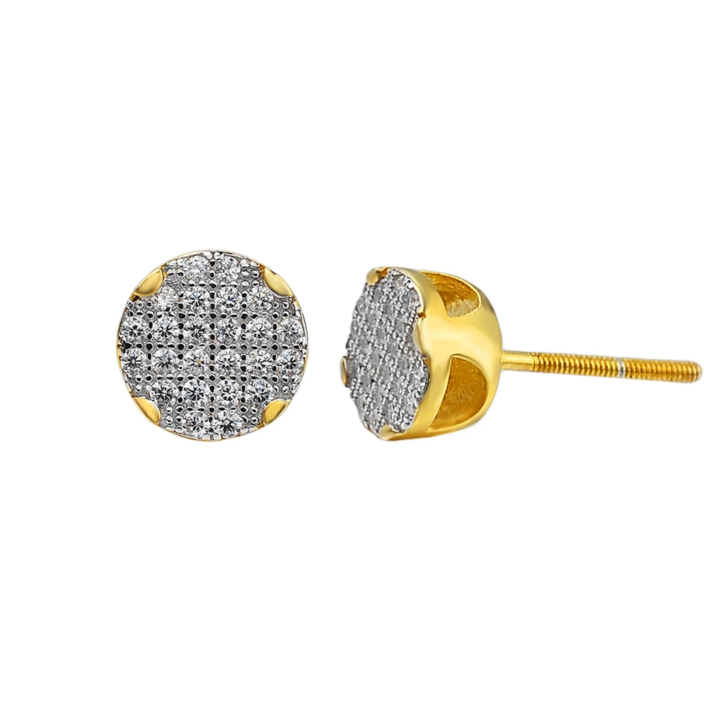 clear cz diamond 925 sterling silver small round stud gold plated coin earring for men