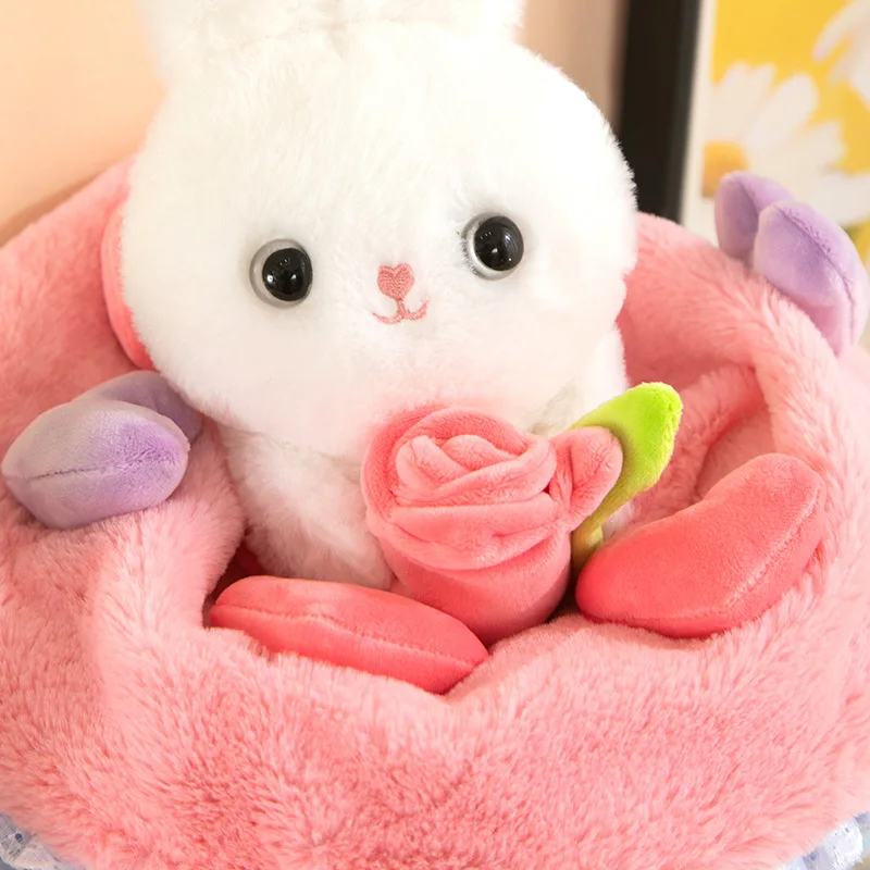 Creative Romantic Love Heart & Bouquet Flower Shaped Bunny Rabbit Plush Toys Birthday Valentines Gifts for Girls