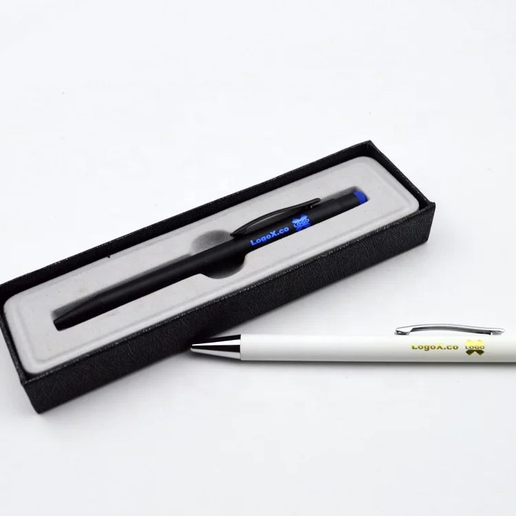 Popular white body gifts aluminum stylus pen laser engraving ball pen with light up logo
