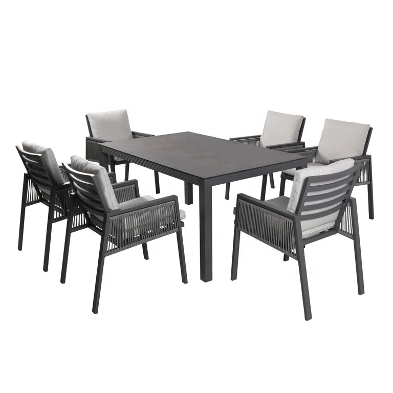 7PCS OF ROPE FURNITURE TABLE AND CHAIR SET FOR DINING OUTDOOR OR GARDEN