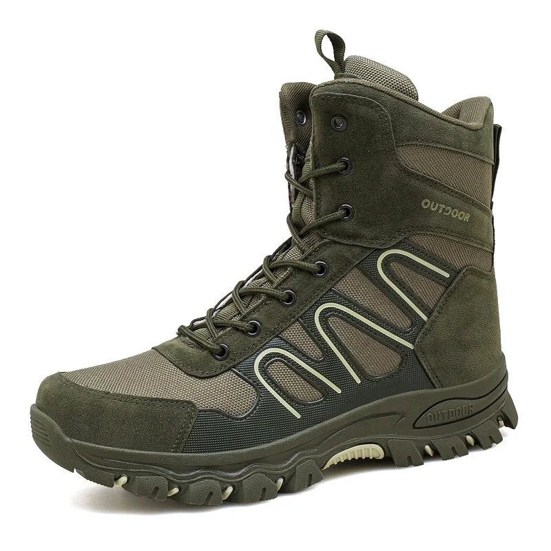Hiking green style safety jungle men military army black long shoes