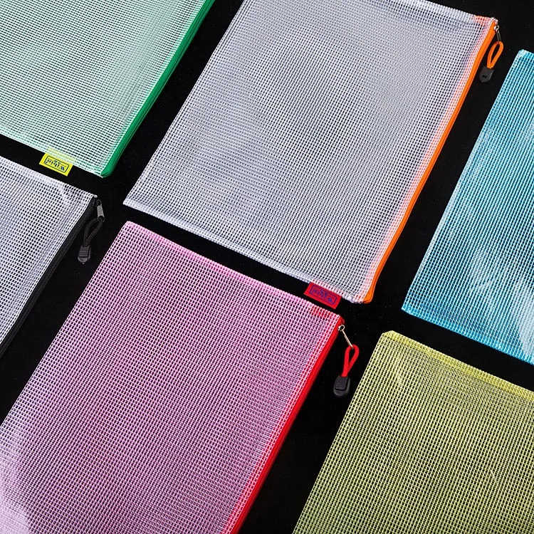 Custom Mesh pouch a3 b4 plastic transparent pvc school travel Document Portable exam clear Folder File Bags waterproof